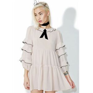 For Love & Lemons Souffle tiered ruffle dress pink/nude black Sz S Worn 1x